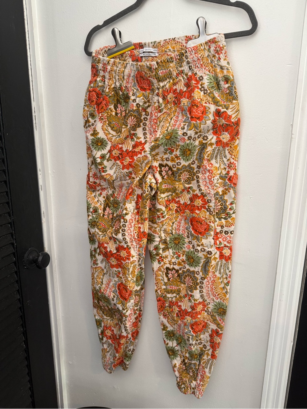 Urban Outfitters Floral Elastic-Waist Track Pants in Orange, Green & Cream